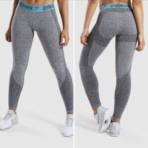 GymShark Womens Seamless Flex Leggings Gray  Turquoise Elastic Waist Sz M